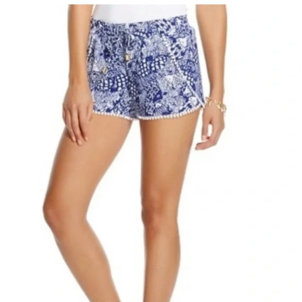 Lilly Pulitzer for Target Pom Pom Trim Blue White Print‎ Shorts Women’s S/P